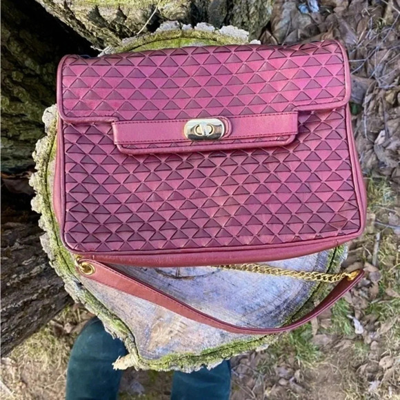 Vintage Ganson Leather Red Wine Woven Crossbody Bag - Picture 1 of 8